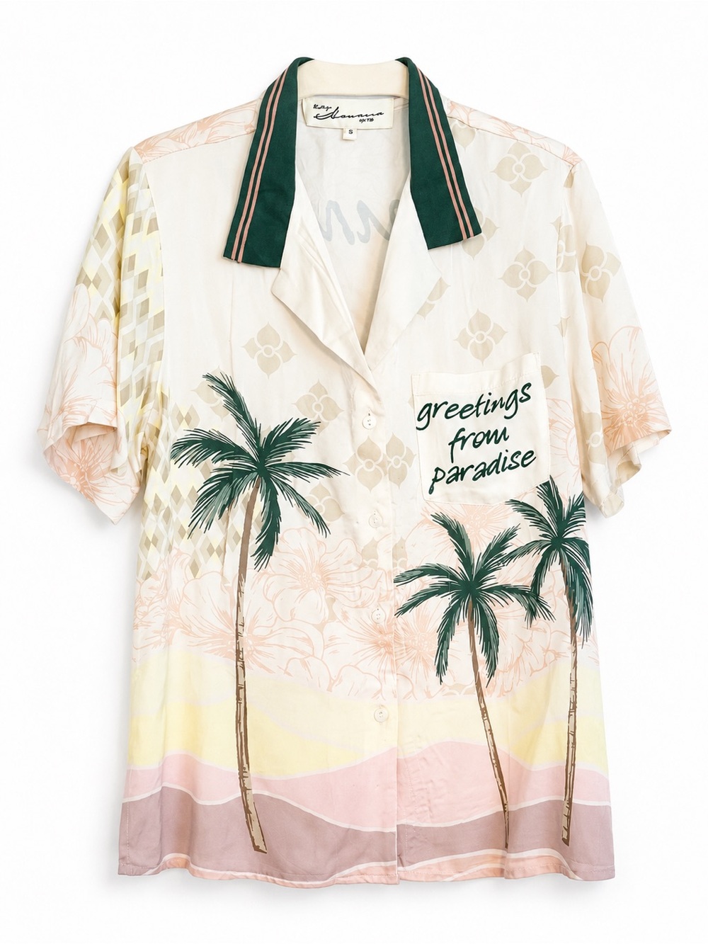 Vintage Havana Tropical 'Greetings from Paradise' Palm Print Camp Shirt